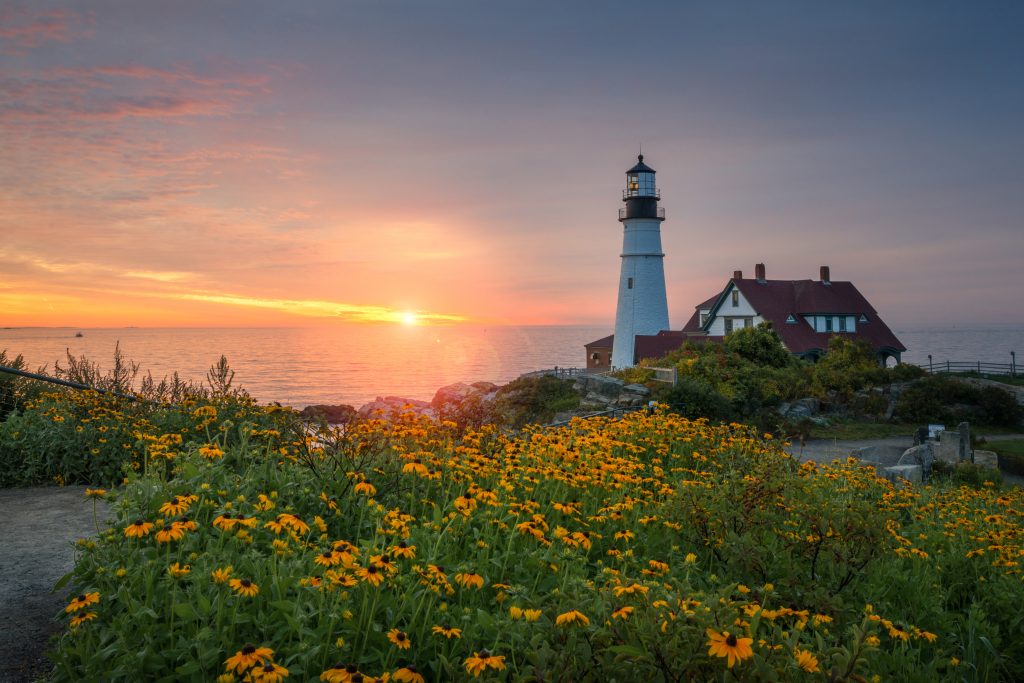 Beautiful sunrise in Maine at Portland Lighthouse - Leisure Travel Enterprises