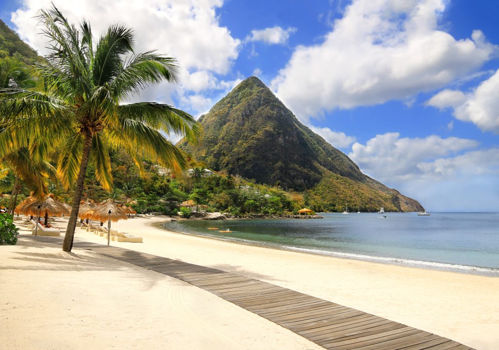 Beautiful white sand beach in Saint Lucia, Caribbean Islands - Leisure Travel Enterprises